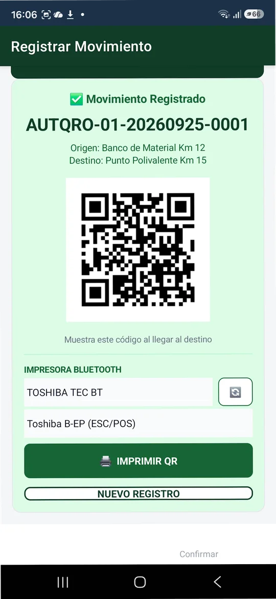 Ticket del viaje con folio y código QR