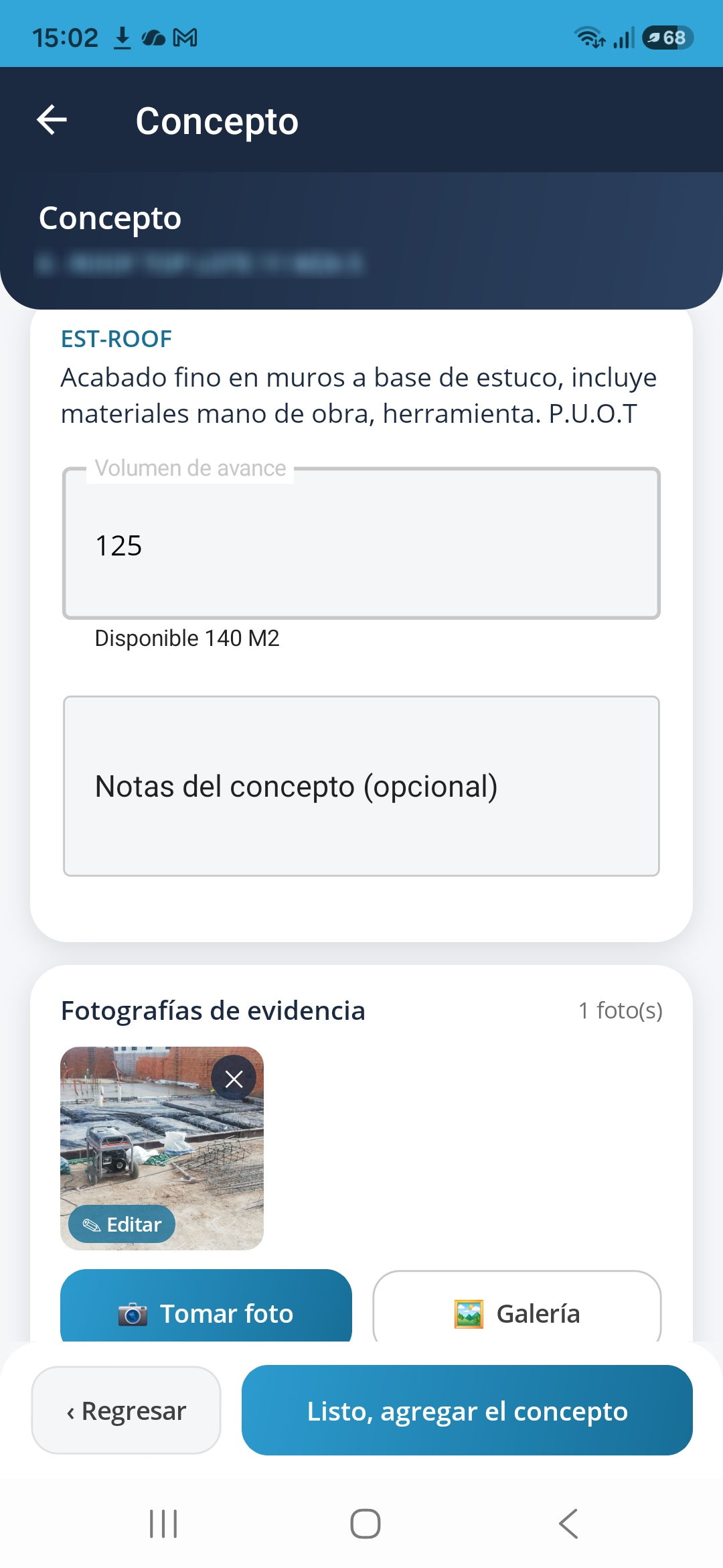 Fotos del avance de mano de obra