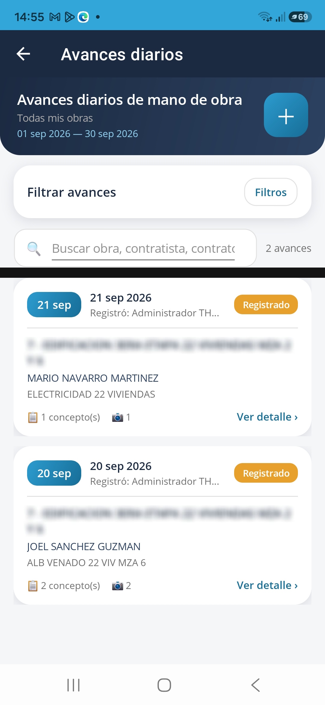 Avance diario de mano de obra