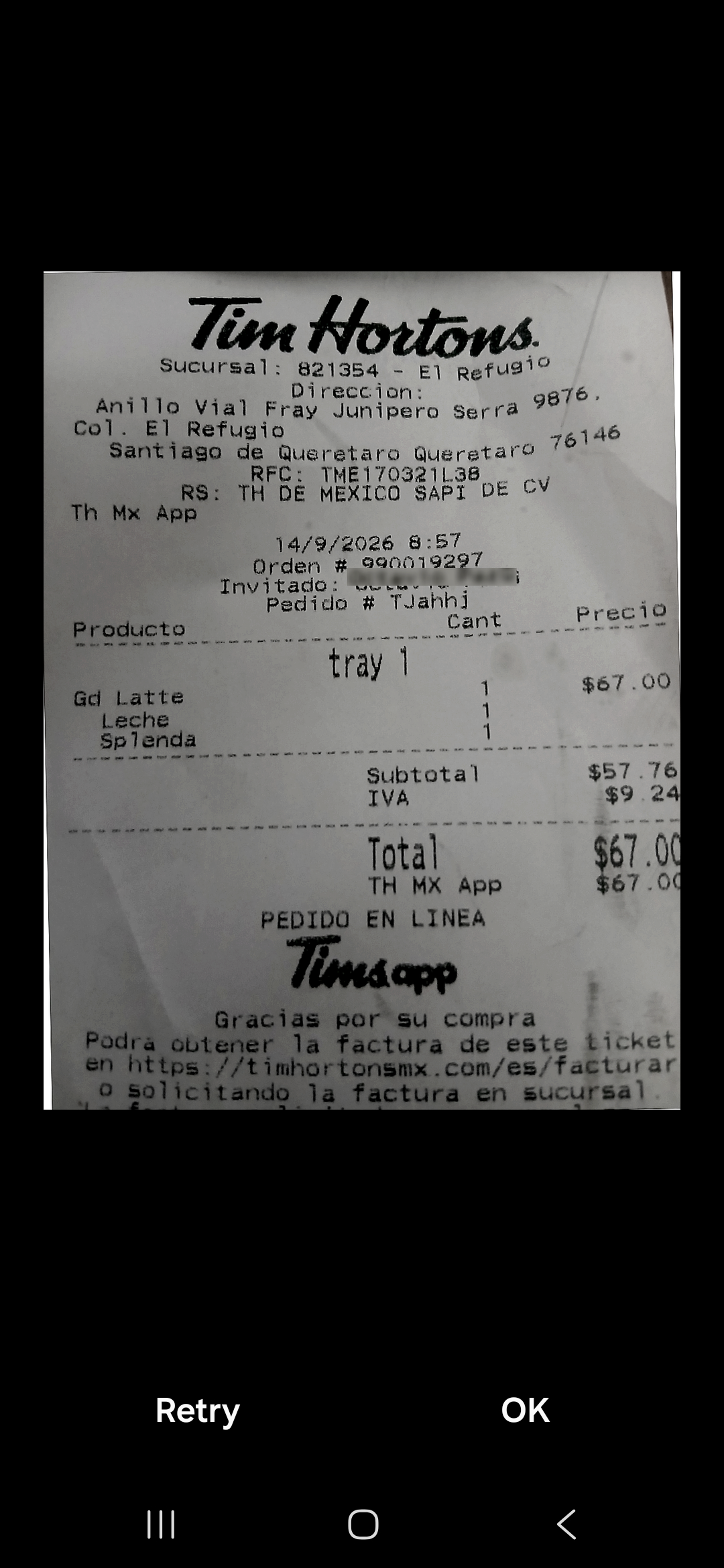 Foto de un ticket de gasto en la CANTERA App